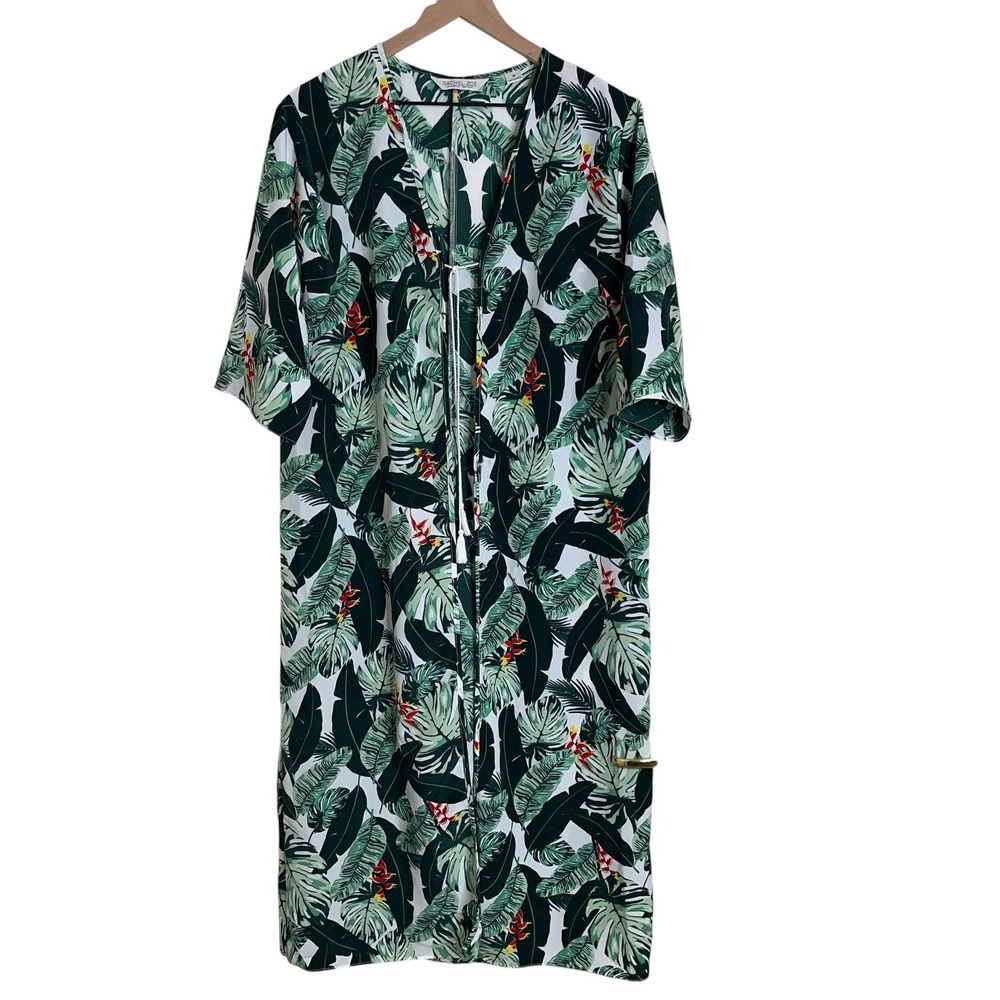 Rachel Zoe Kimono Coverup Green Tropical Leaf Resort Womens One Size